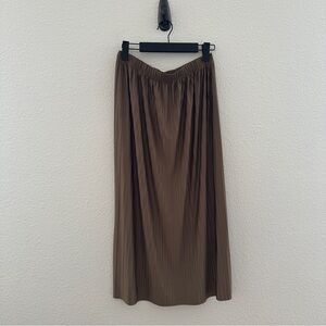 Zara Olive Brown Pleated Midi Skirt - Quiet Luxury Minimalist Neutral - M